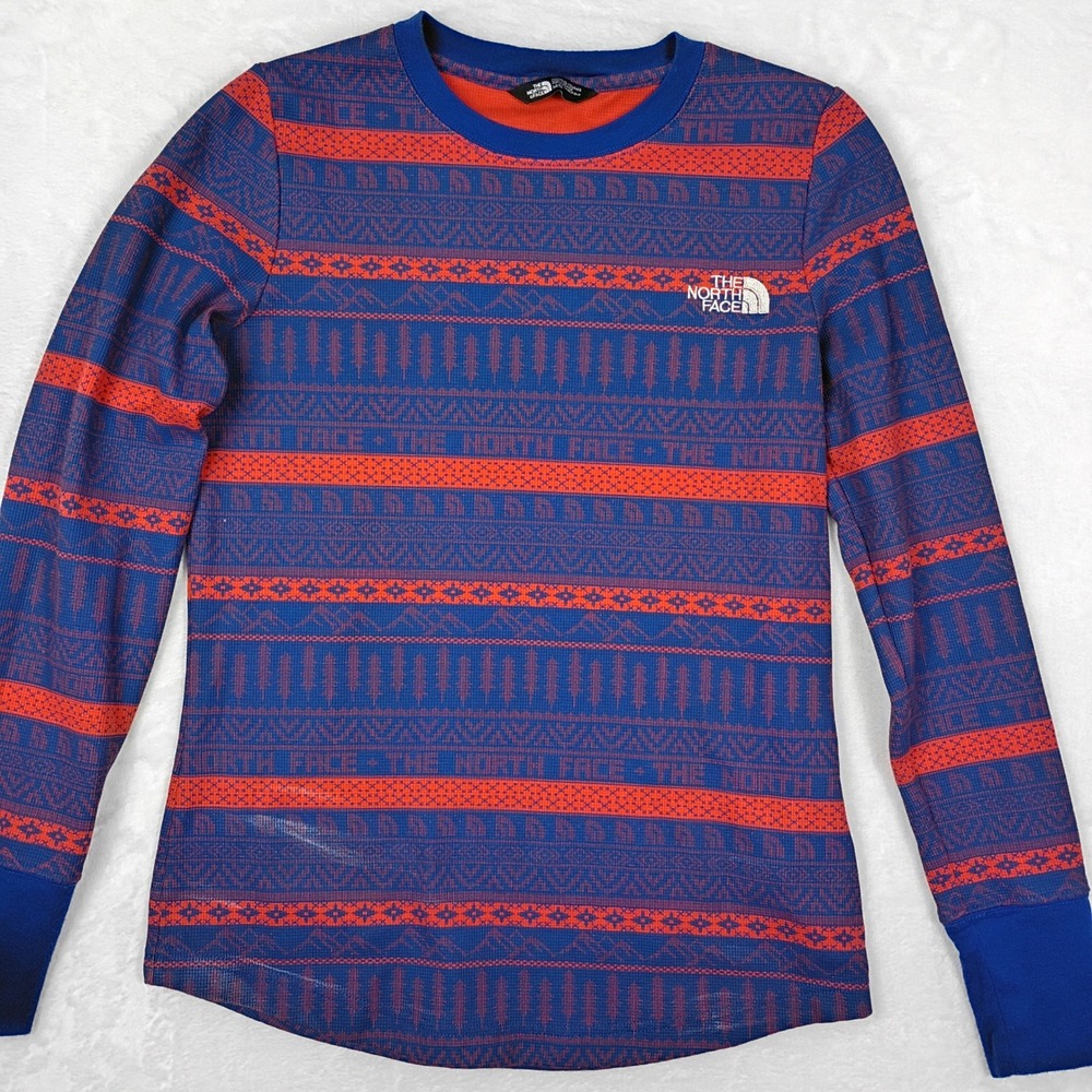 The North Face Womens Blue Orange Fair Isle Waffle Knit Thermal Top Size‎ M